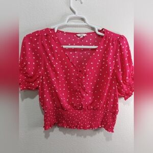 Candie's Red Heart Pattern Blouse Large